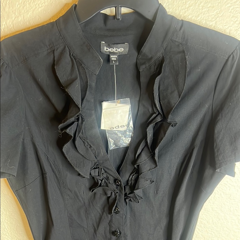 Bebe Black Ruffled Blouse